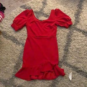 Fashion nova NBW Red dress with cap sleeves and ruffle skirt hem size Med